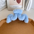 Light blue faux fur hair claw clip for thick hair, stylish winter accessory for women - Light Blue