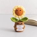 Handmade crochet sunflower potted plant with emotional support card and yellow petals - Smiley Sunflower