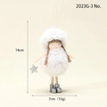 White plush angel doll pendant with fur hat and silver star, size 14x7cm hanging decor - White Pom-pom Doll-Braids (2023G-3)