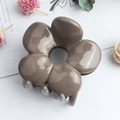 Glossy khaki flower hair claw clip made of resin for elegant hair styling for women - Glossy Brown