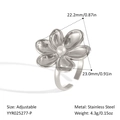 Verstellbarer Edelstahlring mit Kamelienblüte und Perle in elegantem Silber-Finish - Silberner Kamelienblüten Ring (YYR025277-P)