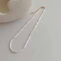 Bamboo style shell bead necklace with natural pearls and golden adjustable chain - White Shell Pearl Necklace