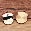Nurse charm DIY jewelry pendant with golden frame and red cross medical icon - Nurse Figure Character / Gold/White/Red