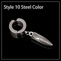 Men's steel color clip-on earring with spiral bullet pendant and polished finish - Bullet Tip / Steel