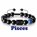 Bracelet perles Poissons en pierre naturelle agate noire avec cordon tressé - Poissons