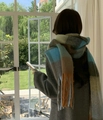 Rainbow plaid scarf in blue, brown and orange with tassel details for winter - Blue Brown Gray Orange Plaid