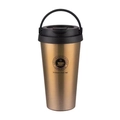 Golden brown 304 stainless steel insulated coffee mug with handle and black lid - 510ml / Handbag Style / Gold