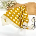 Linen cotton small square scarf with yellow and cream geometric diamond pattern print - XY-21 Bright Yellow Argyle