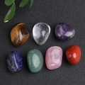 Polished natural 7 chakra crystal stone set with amethyst and rose quartz on black background - 7 Chakra Stones Set