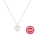 Collar de plata de ley S925 con colgante de corazón, letras MOM y circonita blanca - Plata 925 / Oro Blanco