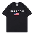 Schwarzes Rundhals-T-Shirt mit FREEDOM-Text und amerikanischem Flaggen-Druck - S / Schwarz