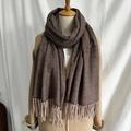 Elegant brown striped cashmere-like scarf with beige fringe on a mannequin - 36# Twill Coffee