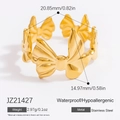 Gold stainless steel bow ring with dimensions and waterproof hypoallergenic features - Adjustable Open / Bowknot Ornament (JZ21427) / Gold