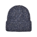 Detailed texture of dark blue nep yarn knit beanie with ribbed fold-over cuff design - Navy Blue