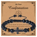 Armband aus schwarzen Tigerauge-Perlen mit Kreuz-Anhänger auf Konfirmationskarte - Stil-A / Segen Karte