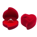 Red heart-shaped velvet jewelry box with rose embossing and ring slot holder - Red / Heart Flower Skewed Single Ring / Red