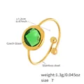 18 Karat vergoldeter Edelstahlring mit facettiertem grünem tschechischem Glasstein - Runder Stil / Gold Grüner Glasstein (TXA275)