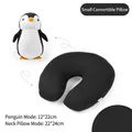 Peluche pingouin noir se transformant en un coussin de voyage ergonomique en U - Manchot Noir Enfant / Sac Individuel