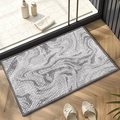 Gray marble pattern chenille bath mat on wooden floor near shower entrance - Cloud Grey Marble