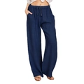 Men's hip-hop wide-leg joggers in dark blue textured cotton-linen with drawstring waist - Navy Blue