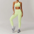 Ensemble de yoga vert néon asymétrique avec brassière à découpes et legging taille haute - 10/M / Pantalon à Une Épaule Vert Jaune Clair