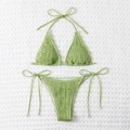 Smocked avocado green halter bikini set with high-leg tie-side bottoms and textured fabric - Green
