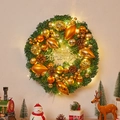Ghirlanda natalizia dorata con pigne, luci LED e targa Merry Christmas - Modello D (Senza Luci)