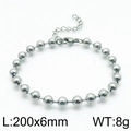 Pulsera minimalista de acero inoxidable plateado con cuentas huecas de 6 mm y cierre - 200x6mm / Color Acero (Electrolítico)