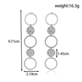 Silver stainless steel drop earrings with hammered texture and size measurements - Multi Ring Hammered Disk Long Drop Style (ER-1646)