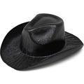 Classic black western cowboy hat with glossy finish and textured surface in studio view - Adult Black-No Light