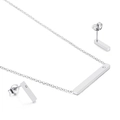 Silver bar necklace and stud earrings set with small diamond accents in titanium steel - Steel Color (KS138546-KLX)