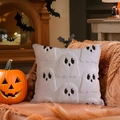 Grey plush pillow cover featuring embossed white ghost patterns for Halloween decor - 18x18 Inch / Ghost Ghostling