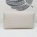 Beige gewebte Kosmetiktasche mit Reißverschluss und rechteckiger Form für Reisen - Weiß
