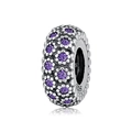 925 sterling silver spacer bead with pavé purple zircon flower pattern for DIY bracelets - Purple/Silver