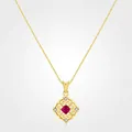 Collana in argento S925 retrò con gemma rossa quadrata e ciondolo floreale dorato - Oro (Zirconia Rossa)