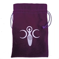 Purple velvet tarot drawstring bag with white Triple Goddess symbol for crystal storage - Triple Moon Goddess/Purple