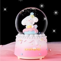 Pink Cinnamoroll musical snow globe with cartoon dog on a blue cake base - White Big-Eared Dog - Pink