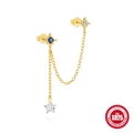S925 sterling silver gold chain earrings with blue stars and clear cubic zirconia - 925 Silver / Gold #3