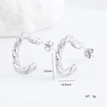 Orecchini a C a forma di torciglione in argento da 22 mm di altezza e 14,5 mm - Stile Testurizzato Intrecciato a Forma di C