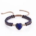Macro detail of handmade bohemian bracelet with heart-shaped stone and blue beads - Lapis Lazuli Blue Style (Style-05)