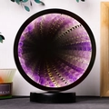 Natural amethyst cluster infinity mirror night light with round black frame and base - Amethyst Ivory Flower Layered Mirror (monochrome) With Black Frame / Brown Kraft Paper Box Packaging (17*10.5*20.5cm)