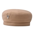 Khaki wool beret for women with a silver heart-shaped metal accent on a white background - M(56-58cm) / Beige With Silver Heart