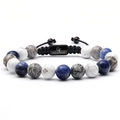Detail of 10mm tiger eye beaded bracelet with adjustable cord and engraved tag - Picasso Jasper White Turquoise Lapis Bracelet
