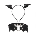 Set cerchietto e choker con ali di pipistrello in pelle PU nera per feste Halloween - Set cerchietto + girocollo / Cerchietto pipistrello nero + #3 Girocollo pipistrello