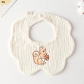Cotton gauze baby bib with cute squirrel embroidery and snap closure for newborns - Gauze Flower Bandage - Squirrel Nut