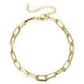 Polished gold paperclip chain necklace with lobster clasp and adjustable extension chain - Gold