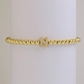 18K gold-plated beaded elastic bracelet featuring a micro-pave zircon letter N charm - Letter N