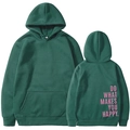 Oversized dark green hoodie with pink Do What Makes You Happy back print design - S / Dark Green 311