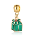 Green enamel Christmas gift box pendant charm in gold-plated metal for bracelets - Style 8-Green Gift Box