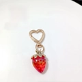 Cute strawberry heart keychain with golden clip and translucent red fruit pendant - Heart Clasp-Red Strawberry